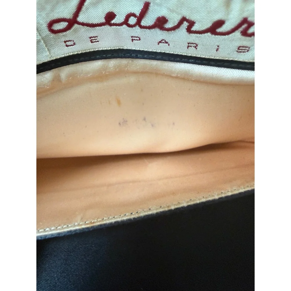 Lederer de Paris Vintage Black Pleated Silk Envelope Clutch Brown Leather Trim